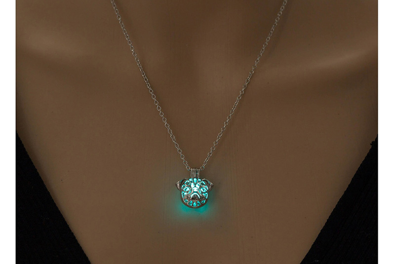 Fashion Blue Green Openwork To Open The Pug Night Light Necklace,Pendants