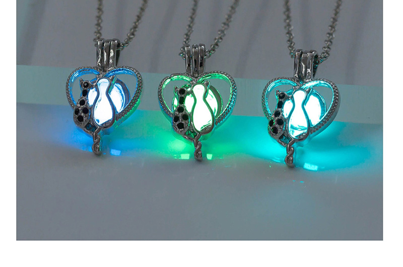 Fashion Sky Blue Heart-studded Two Cat Luminous Necklace,Pendants