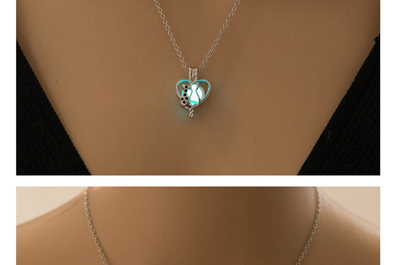 Fashion Blue Green Heart-studded Two Cat Luminous Necklace,Pendants