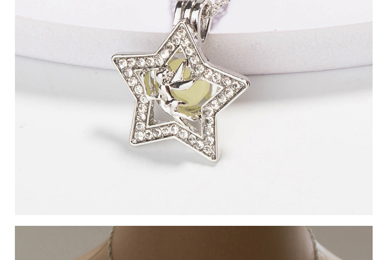 Fashion Yellow Green Pentagram Angel Diamond Luminous Necklace,Pendants