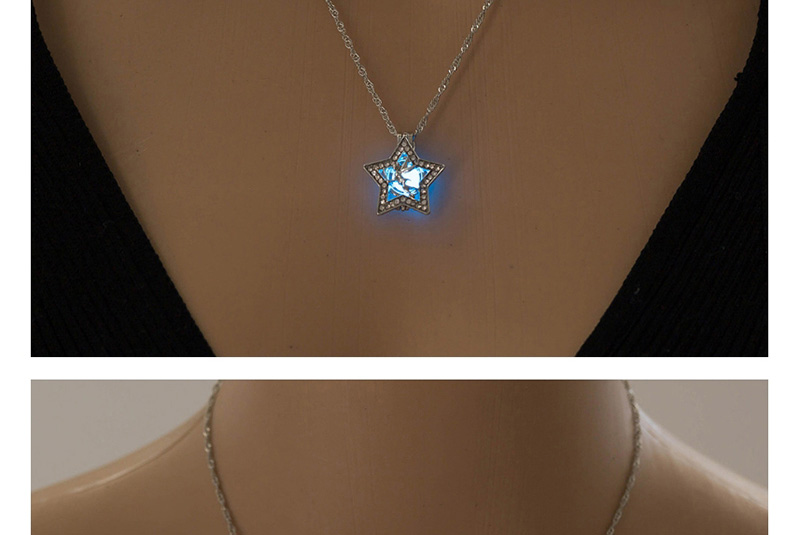 Fashion Blue Green Pentagram Angel Diamond Luminous Necklace,Pendants