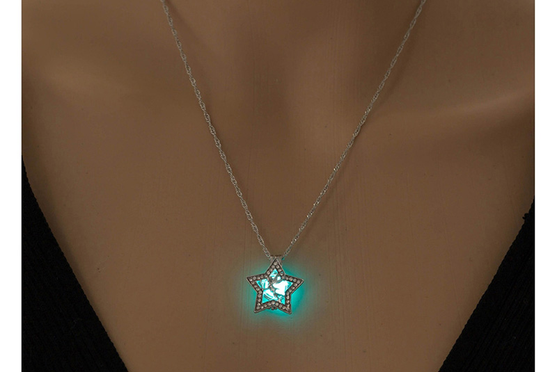 Fashion Sky Blue Pentagram Angel Diamond Luminous Necklace,Pendants