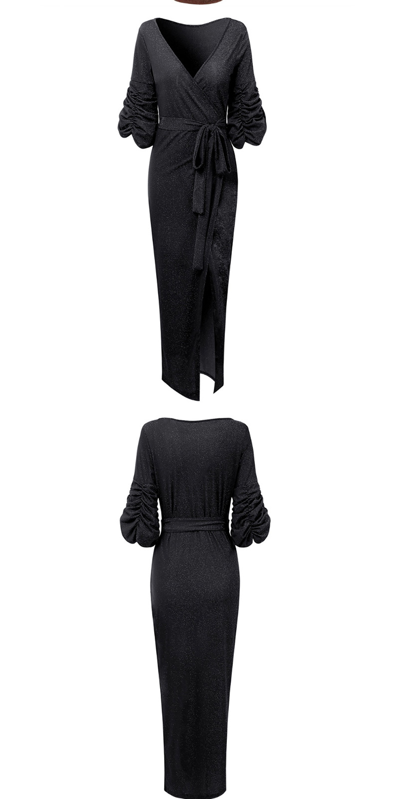 Fashion Caramel Colour Pleated Lace-up Split V-neck One-shoulder Wrapped Chest Dress,Long Dress