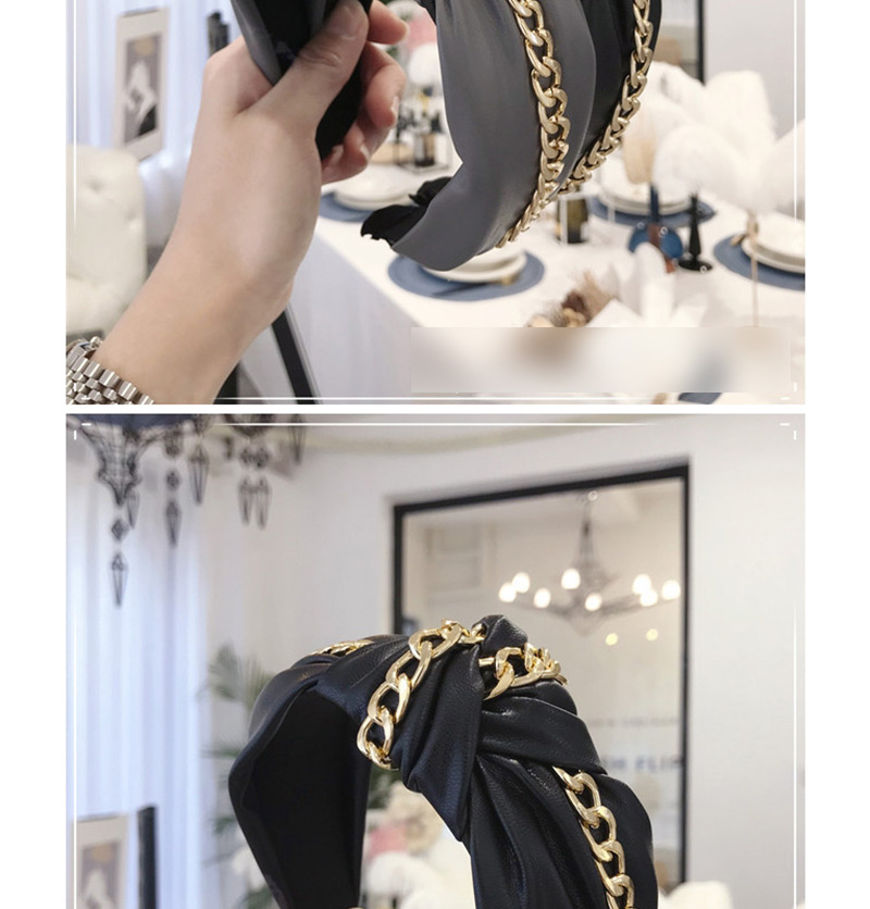 Fashion Gold Pu Chain Knotted Wide-brimmed Headband,Head Band