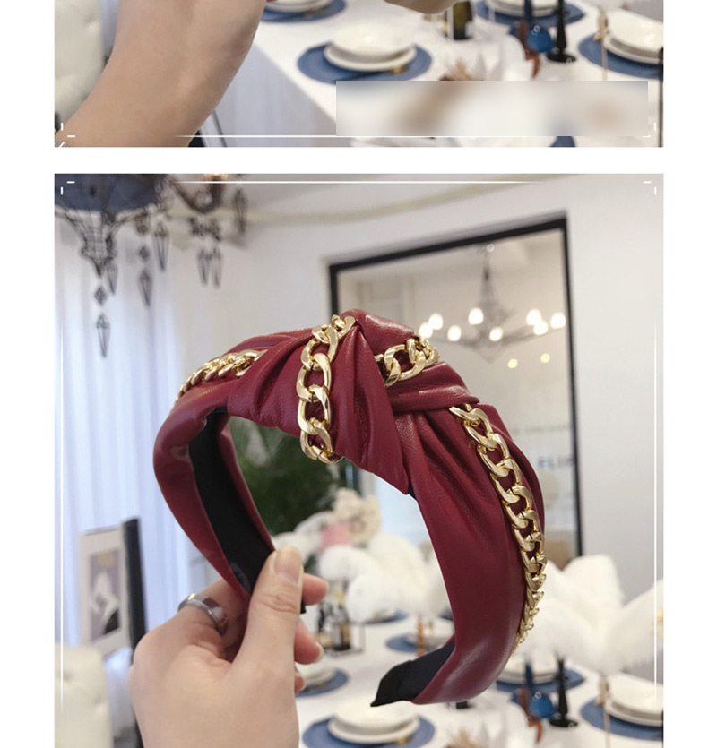 Fashion Gold Pu Chain Knotted Wide-brimmed Headband,Head Band