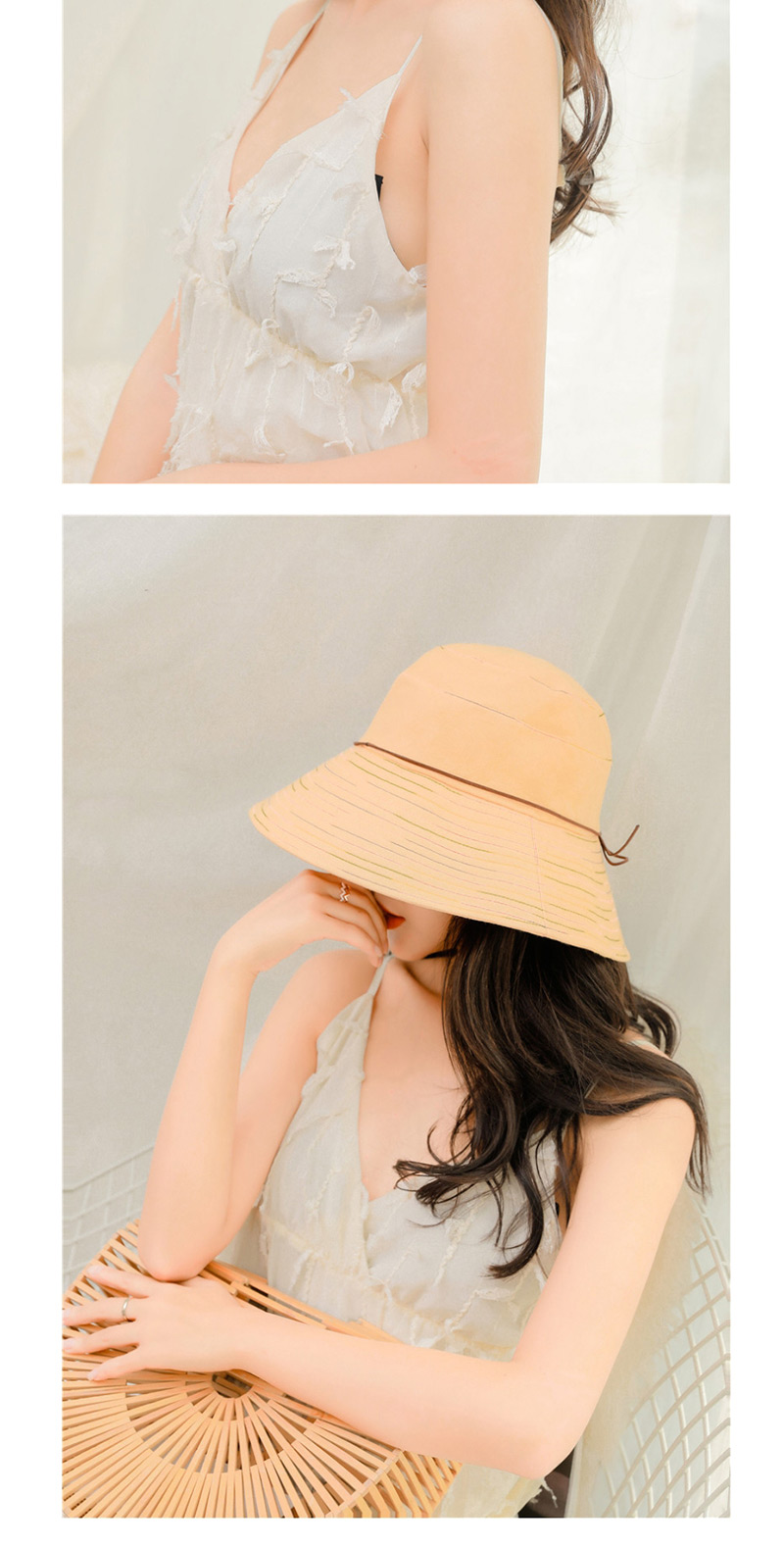 Fashion Beige Sun Protection Stripe Folding Fisherman Hat,Sun Hats