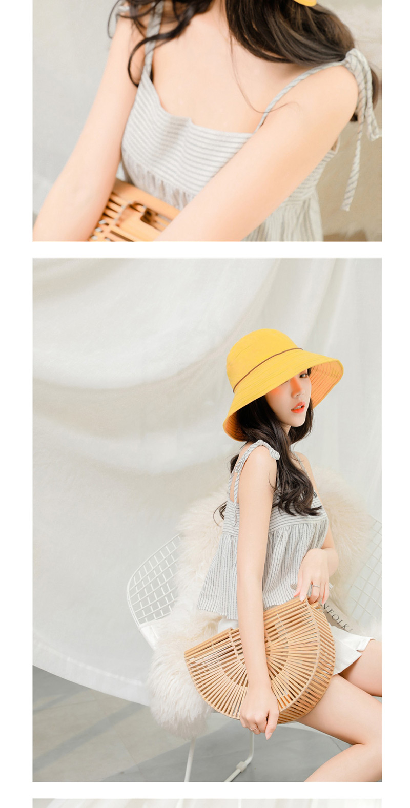 Fashion Beige Sun Protection Stripe Folding Fisherman Hat,Sun Hats