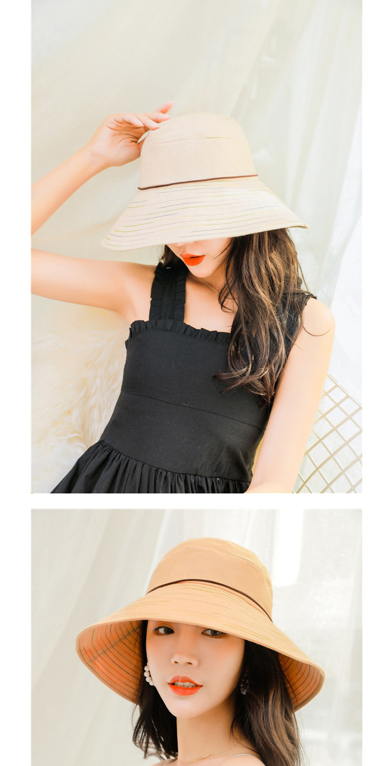 Fashion Pink Sun Protection Stripe Folding Fisherman Hat,Sun Hats