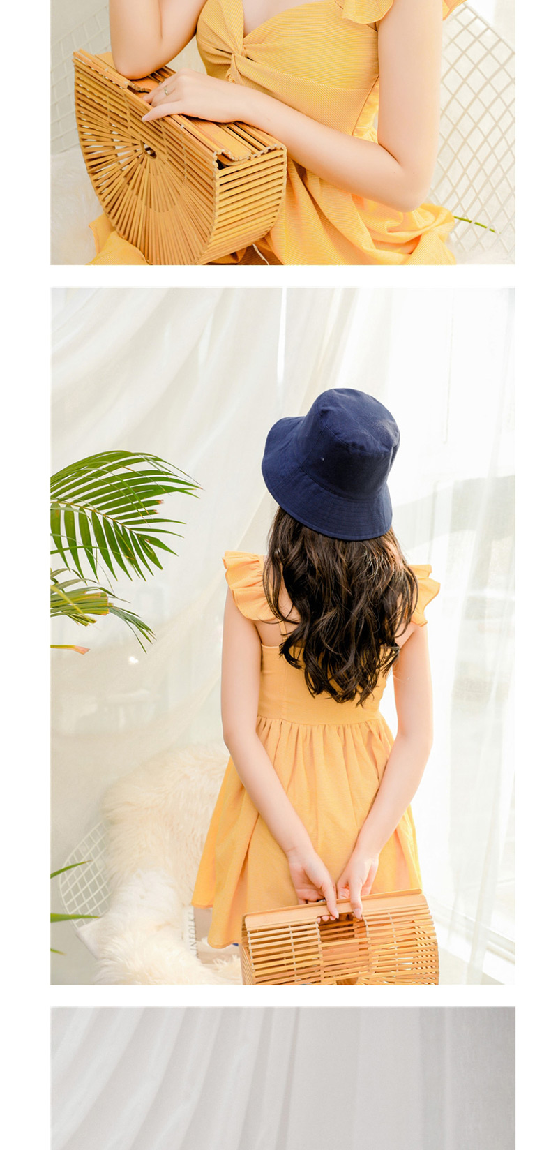 Fashion Yellow Sunscreen Lattice Bottom Double-sided Folding Fisherman Hat,Sun Hats