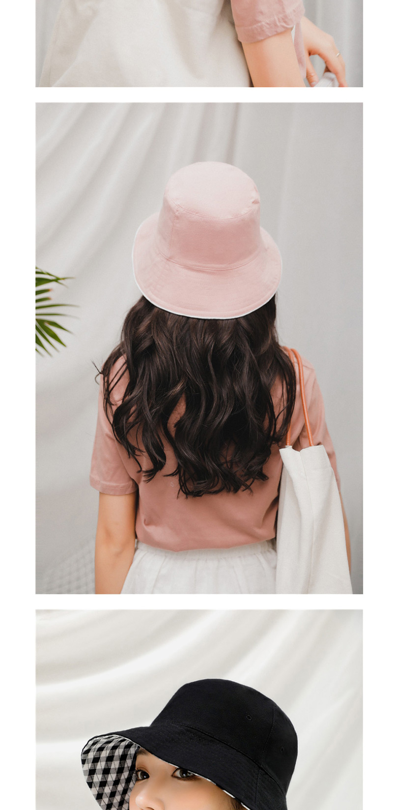 Fashion Pink Sunscreen Lattice Bottom Double-sided Folding Fisherman Hat,Sun Hats