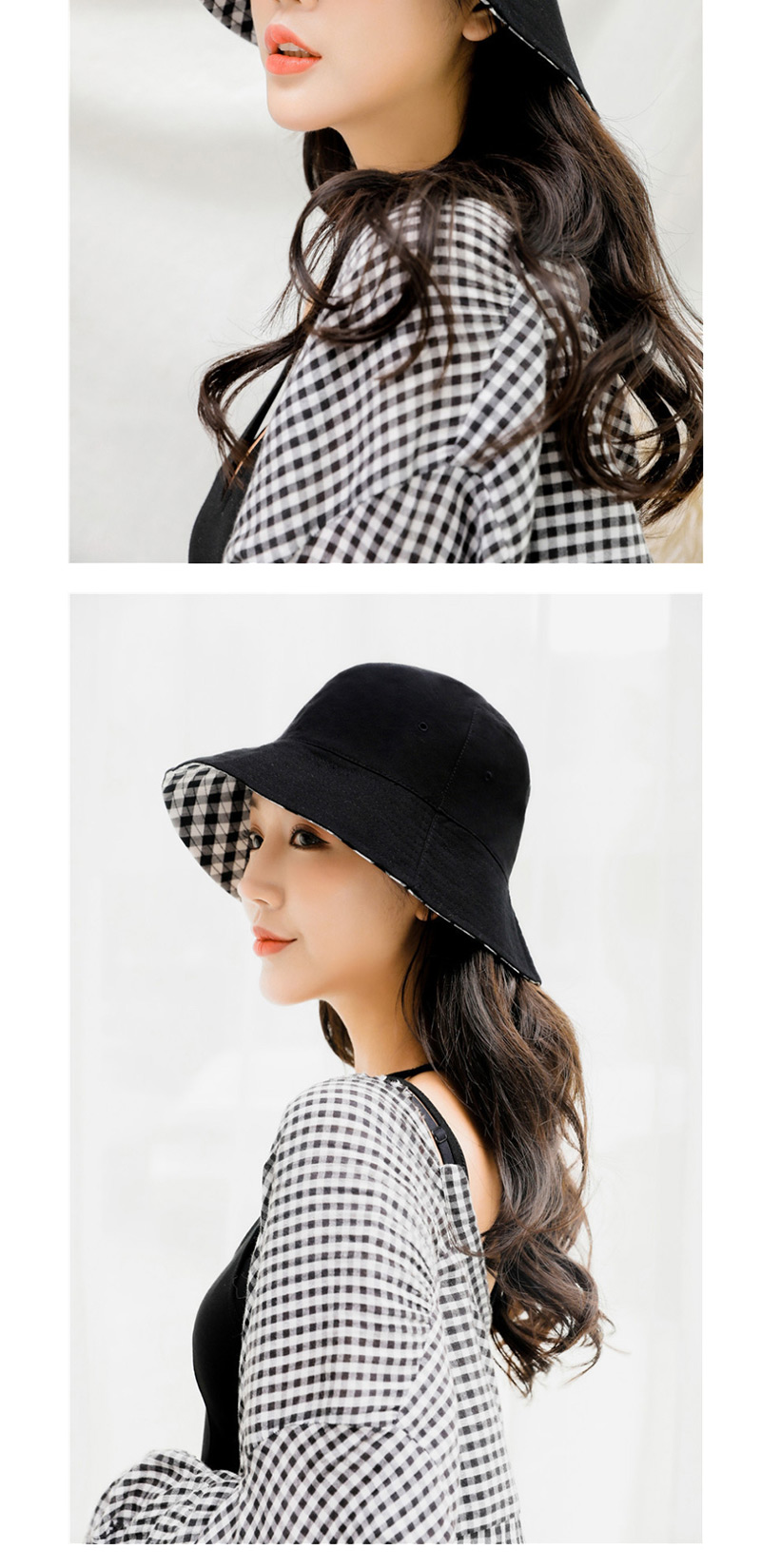 Fashion Beige Sunscreen Lattice Bottom Double-sided Folding Fisherman Hat,Sun Hats