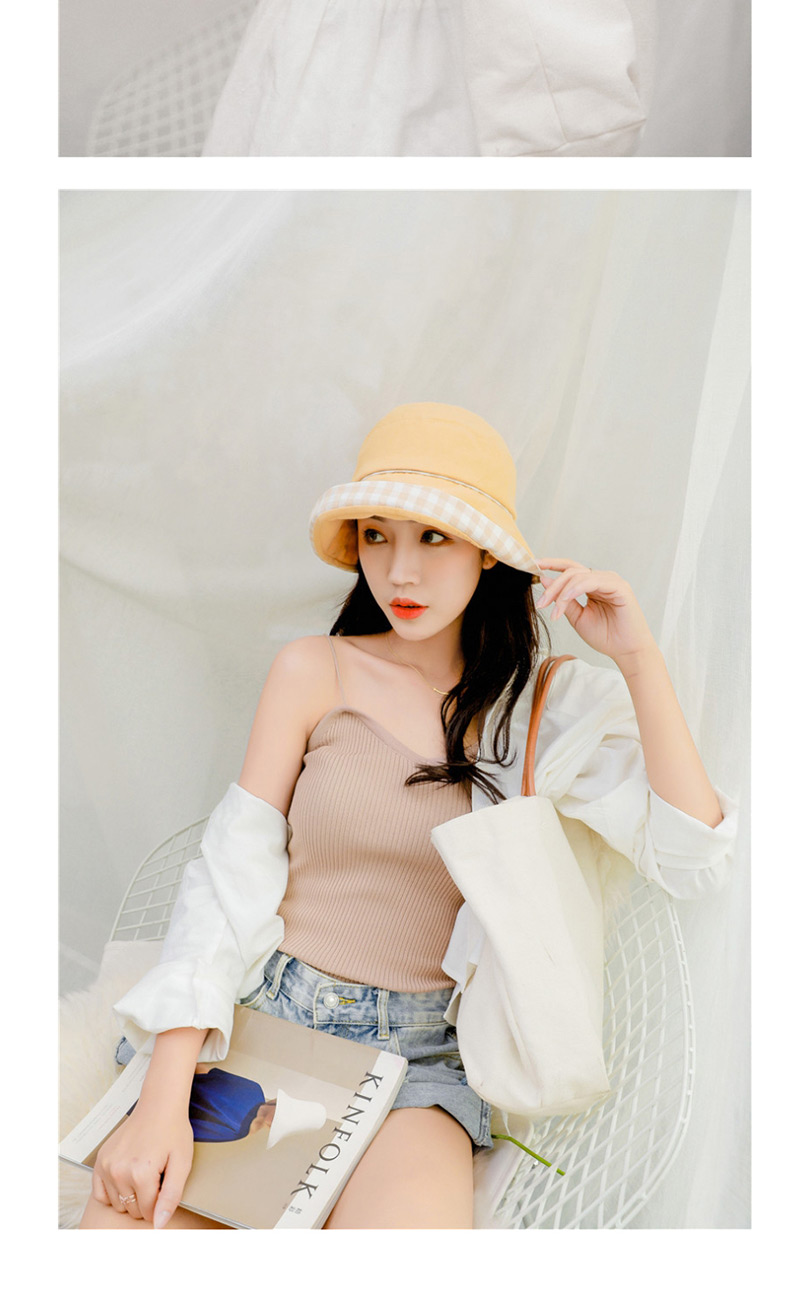 Fashion Pink Sunscreen Plaid Along Folding Fisherman Hat,Sun Hats