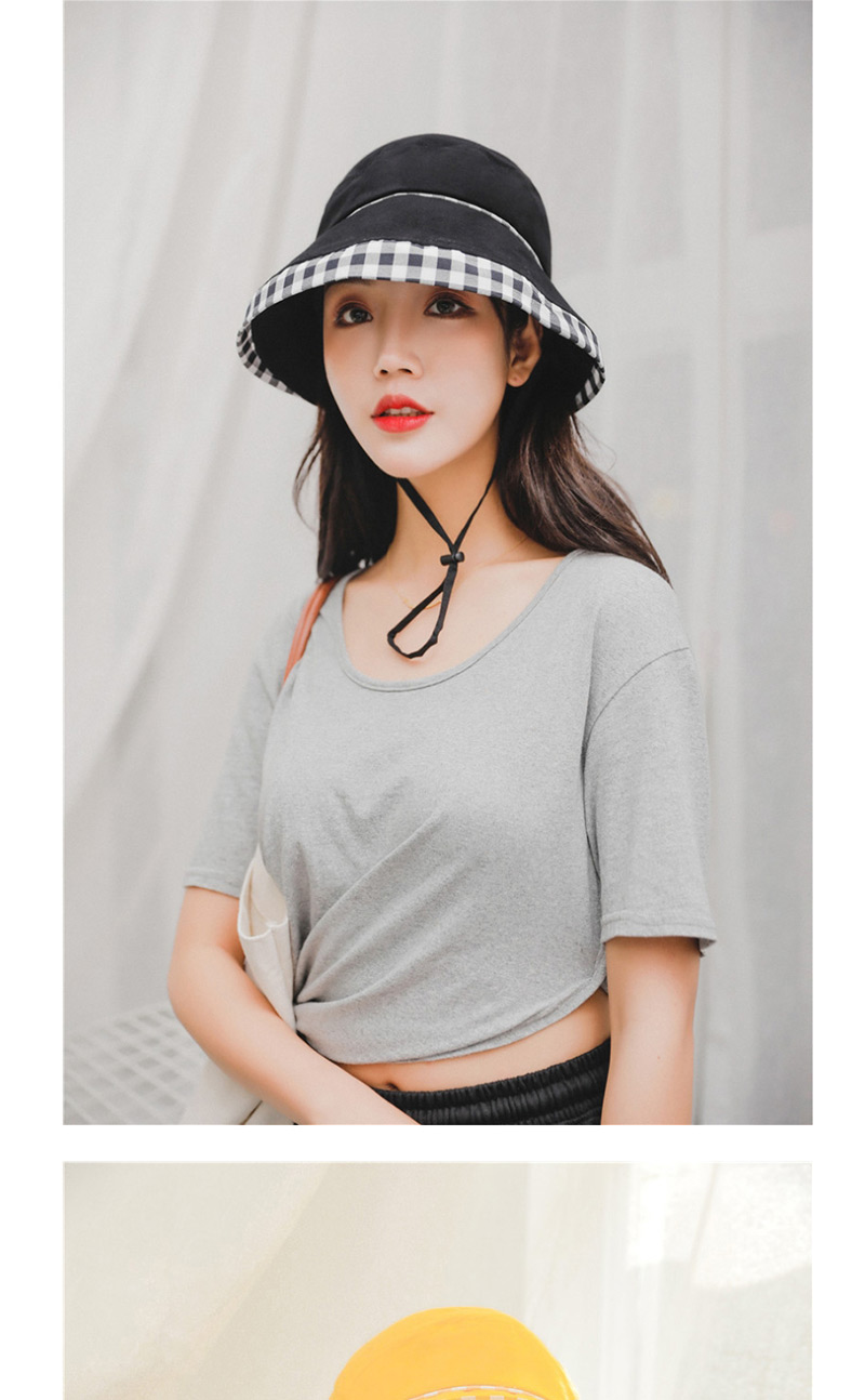 Fashion Black Sunscreen Plaid Along Folding Fisherman Hat,Sun Hats
