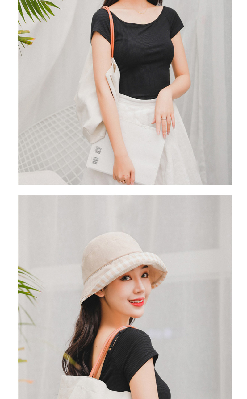 Fashion Black Sunscreen Plaid Along Folding Fisherman Hat,Sun Hats