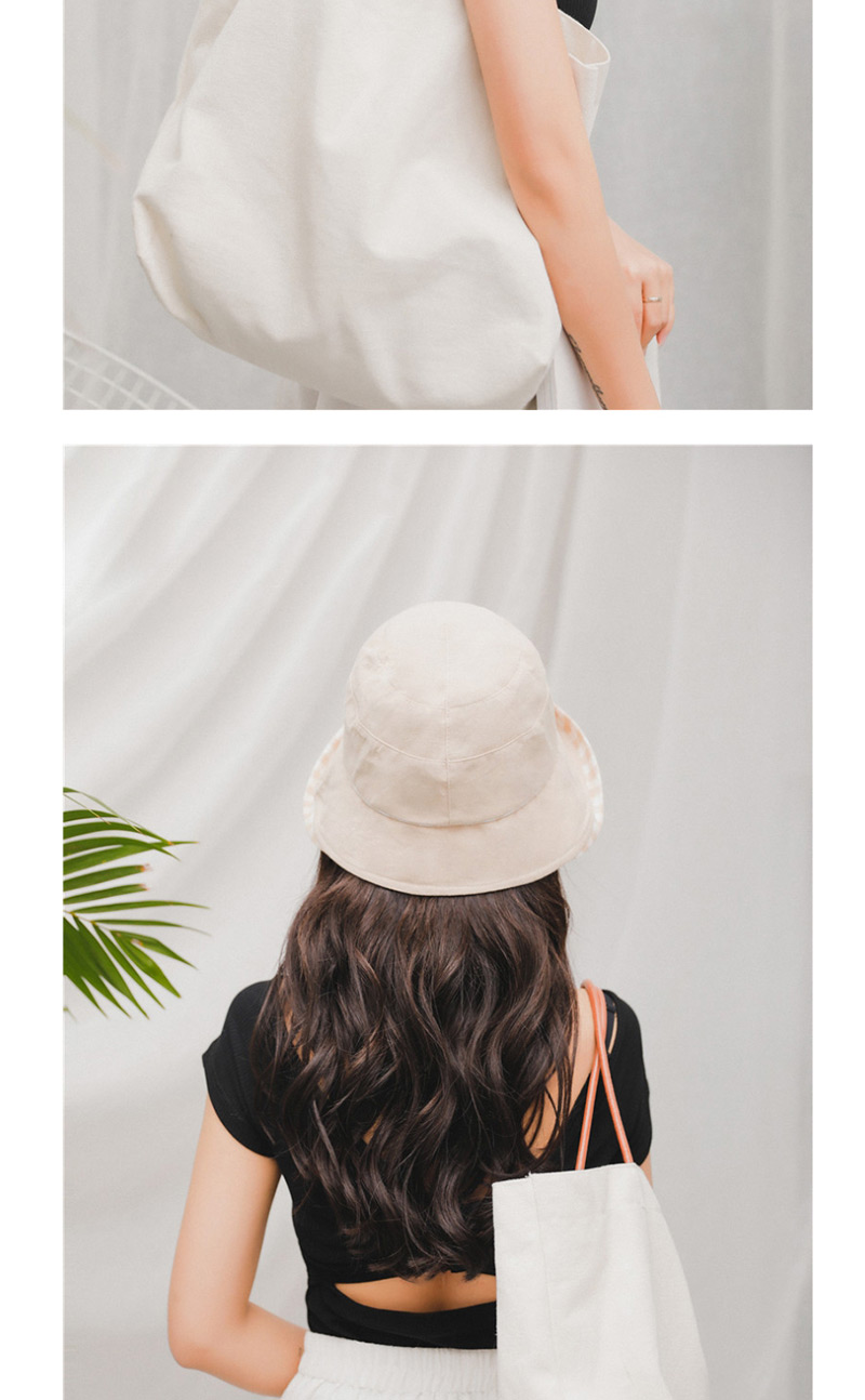 Fashion Beige Sunscreen Plaid Along Folding Fisherman Hat,Sun Hats