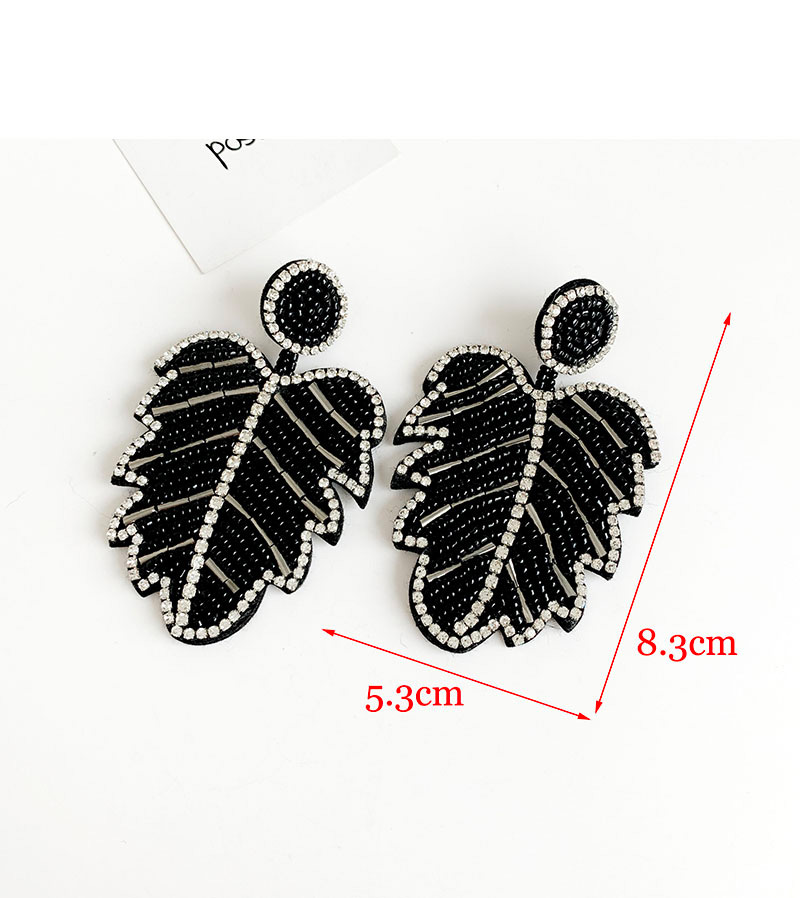 Fashion Red Non-woven Diamond-studded Rice Beads Leaves Earrings,Drop Earrings