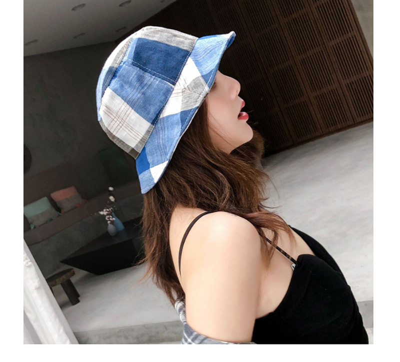 Fashion Blue Plaid Sunscreen Folding Fisherman Hat,Sun Hats