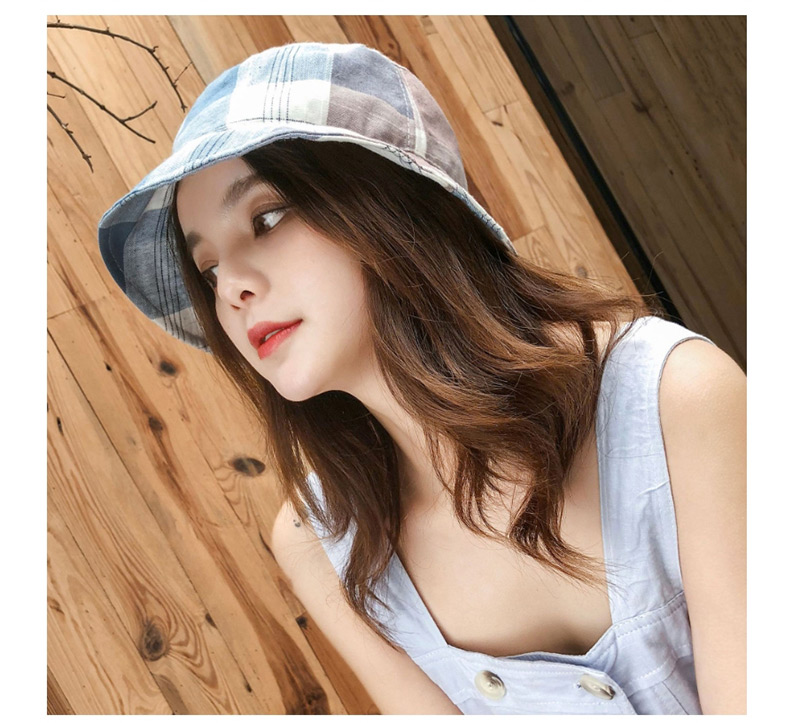 Fashion Gray Grid Sunscreen Folding Fisherman Hat,Sun Hats