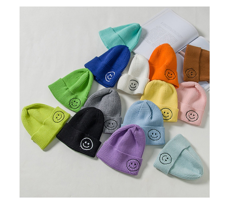 Fashion Green Knit Hat Embroidery Smiley Wool Child Cap,Children