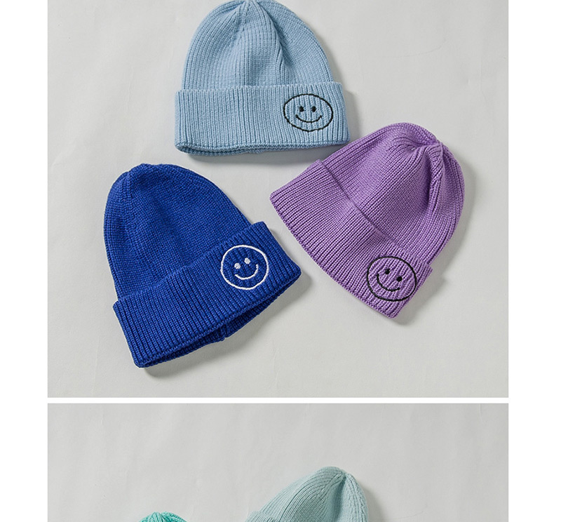 Fashion Lake Blue Knit Hat Embroidery Smiley Wool Child Cap,Children
