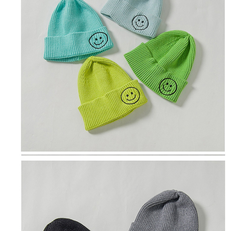 Fashion Green Knit Hat Embroidery Smiley Wool Child Cap,Children
