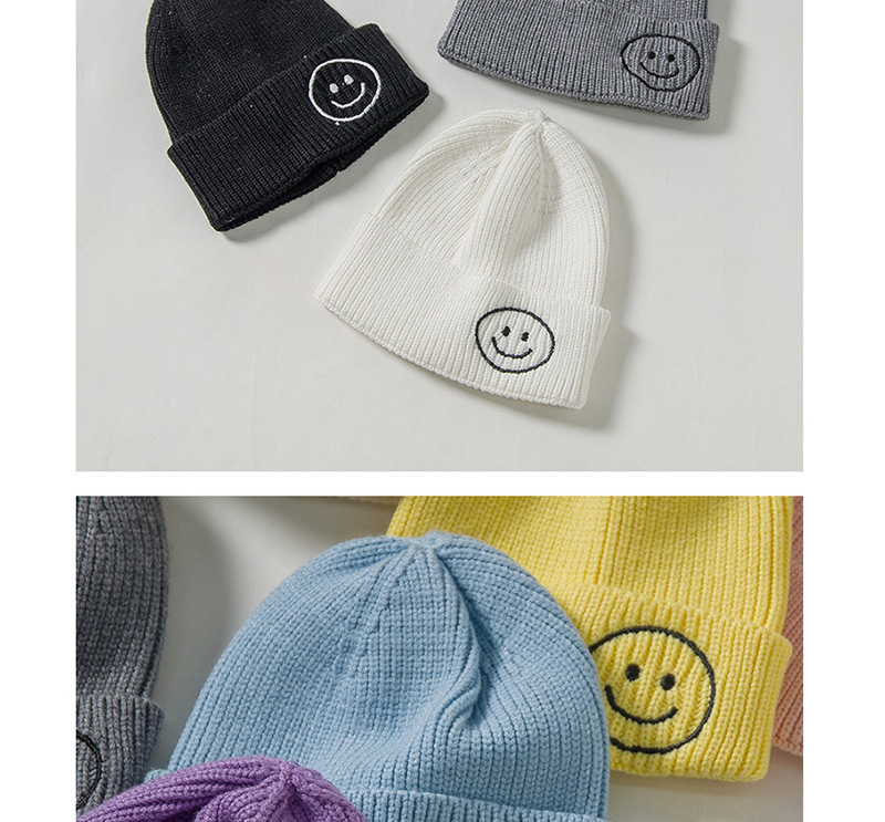 Fashion Sky Blue Knit Hat Embroidery Smiley Wool Child Cap,Children