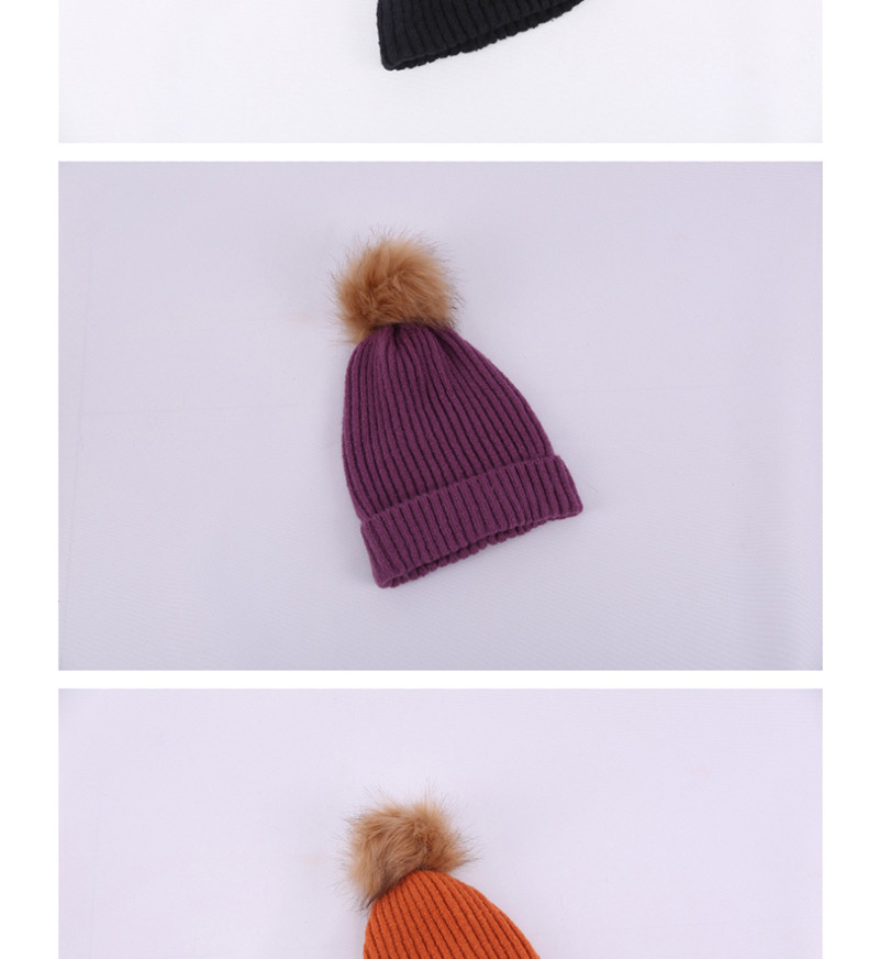Fashion Beige Faux Fox Fur Ball Vertical Knit Wool Hat,Knitting Wool Hats