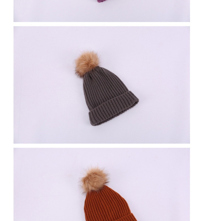 Fashion Beige Faux Fox Fur Ball Vertical Knit Wool Hat,Knitting Wool Hats