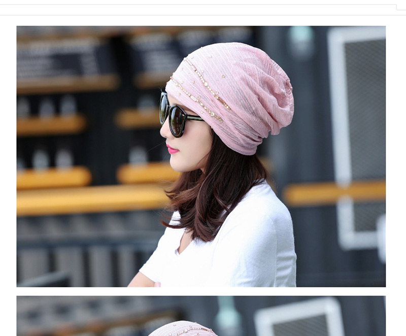 Fashion Pink Lace Ribbon Diamond Head Cap,Beanies&Others