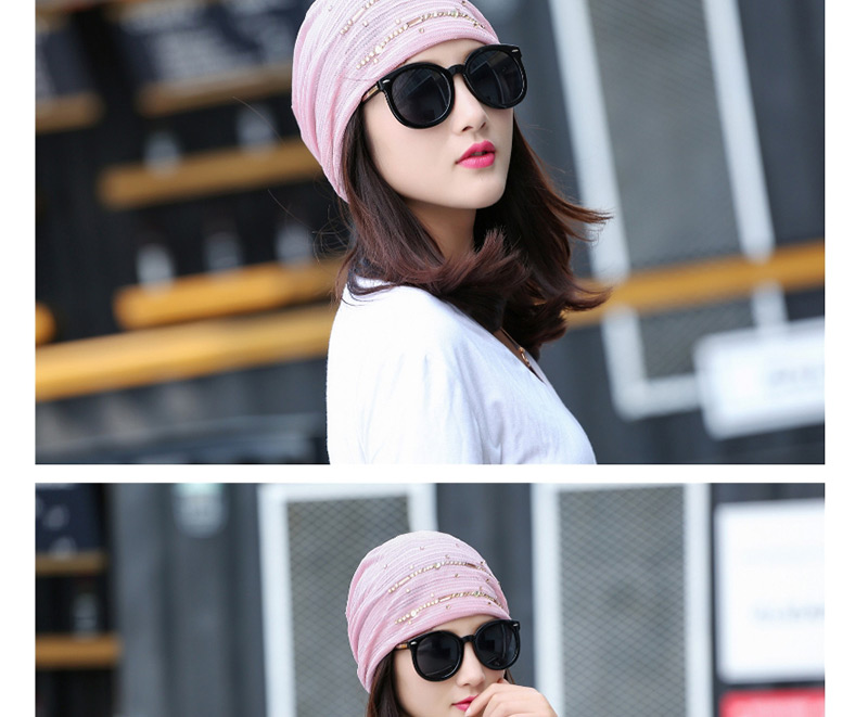 Fashion Pink Lace Ribbon Diamond Head Cap,Beanies&Others