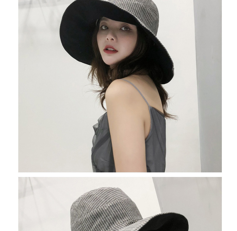 Fashion Navy Large Double-sided Striped Folding Sunscreen Fisherman Hat,Sun Hats