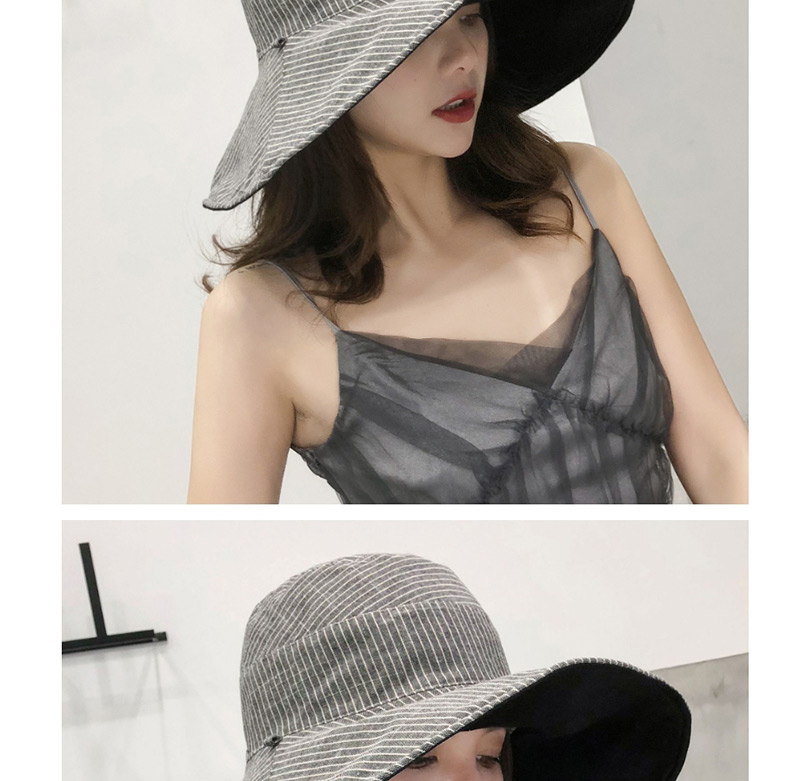 Fashion Beige Large Double-sided Striped Folding Sunscreen Fisherman Hat,Sun Hats