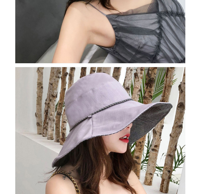 Fashion Light Purple Large Double-sided Striped Folding Sunscreen Fisherman Hat,Sun Hats