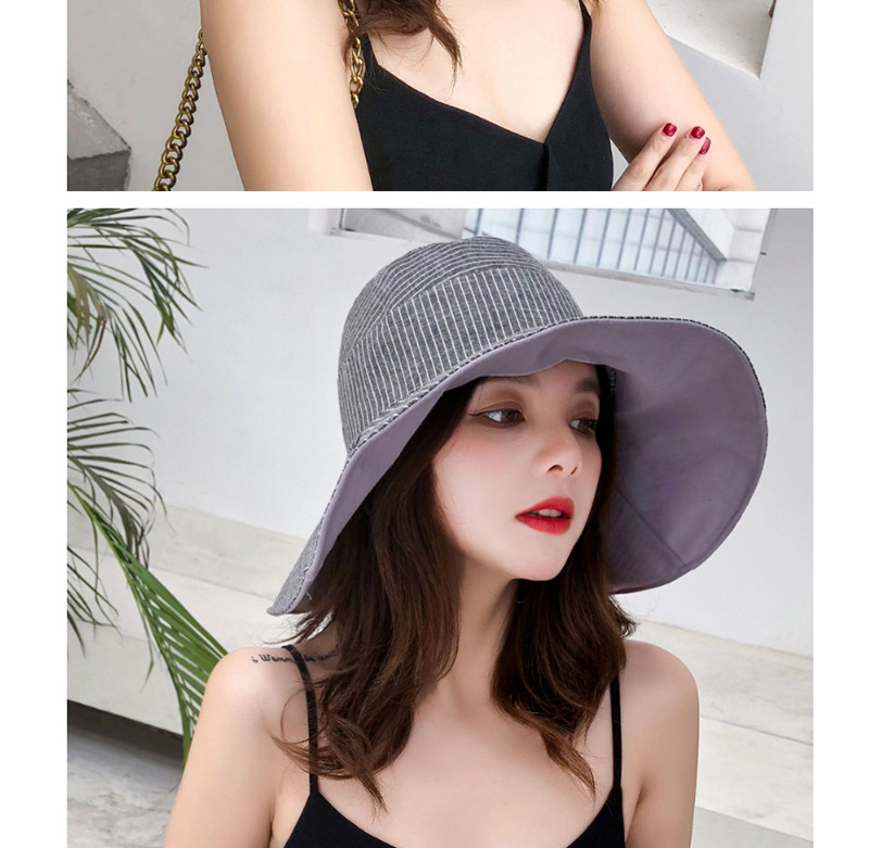 Fashion Black Large Double-sided Striped Folding Sunscreen Fisherman Hat,Sun Hats