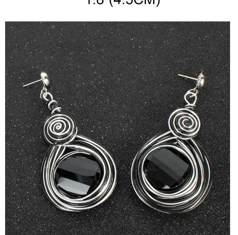 Fashion Black Crystal Wire Spiral Earrings,Drop Earrings