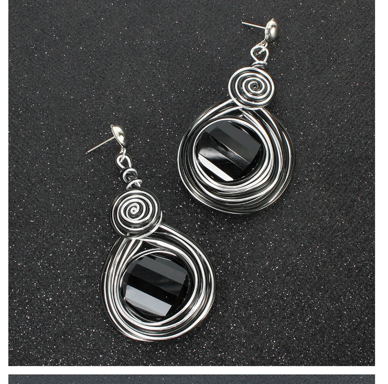 Fashion Black Crystal Wire Spiral Earrings,Drop Earrings