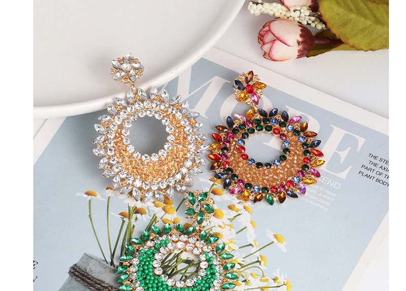 Fashion White Geometric Half Sector Mosaic Glass Stud Earrings,Drop Earrings