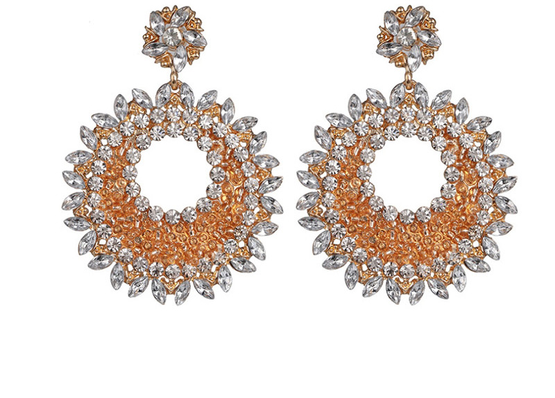 Fashion Color Geometric Round Inlaid Glass Earrings,Drop Earrings