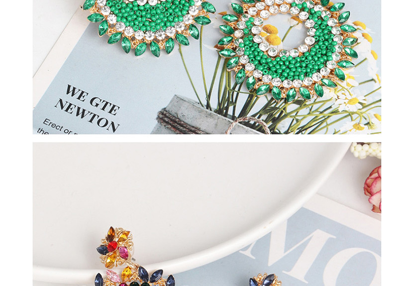 Fashion Yellow Green Geometric Half Sector Mosaic Glass Stud Earrings,Drop Earrings