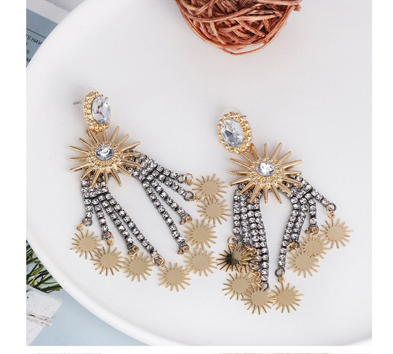 Fashion Champagne Claw Chain Studded Tassel Starry Earrings,Drop Earrings