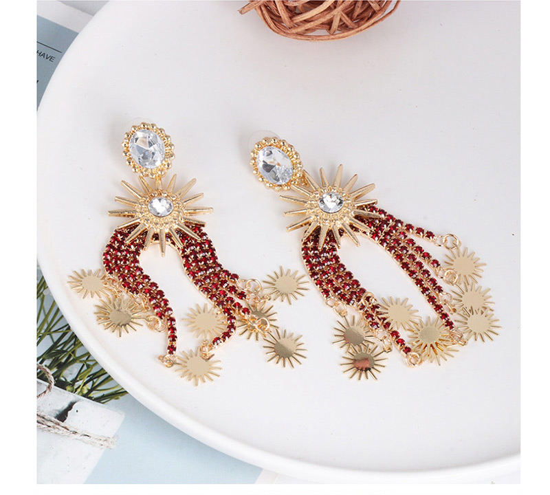 Fashion Red Claw Chain Studded Tassel Starry Earrings,Drop Earrings
