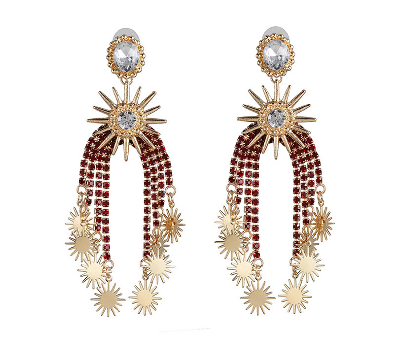 Fashion Champagne Claw Chain Studded Tassel Starry Earrings,Drop Earrings