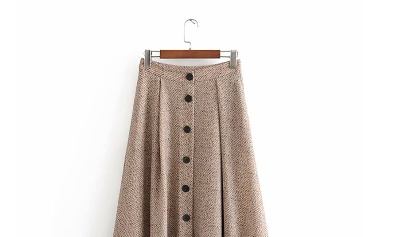 Fashion Khaki Single-breasted Herringbone Skirt,Skirts