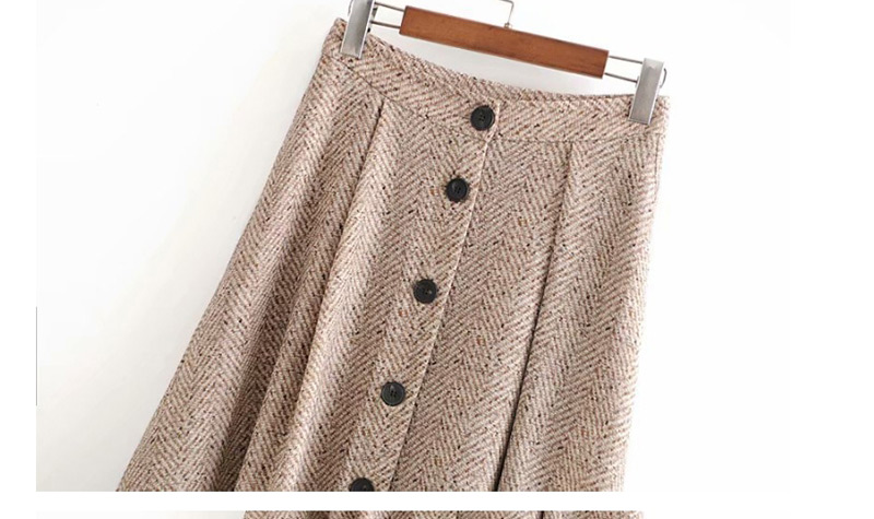 Fashion Khaki Single-breasted Herringbone Skirt,Skirts