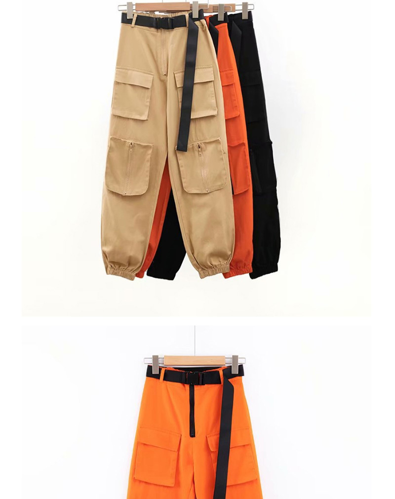Fashion Orange Access Zipper Multi-pocket Harness Tooling Trousers,Pants