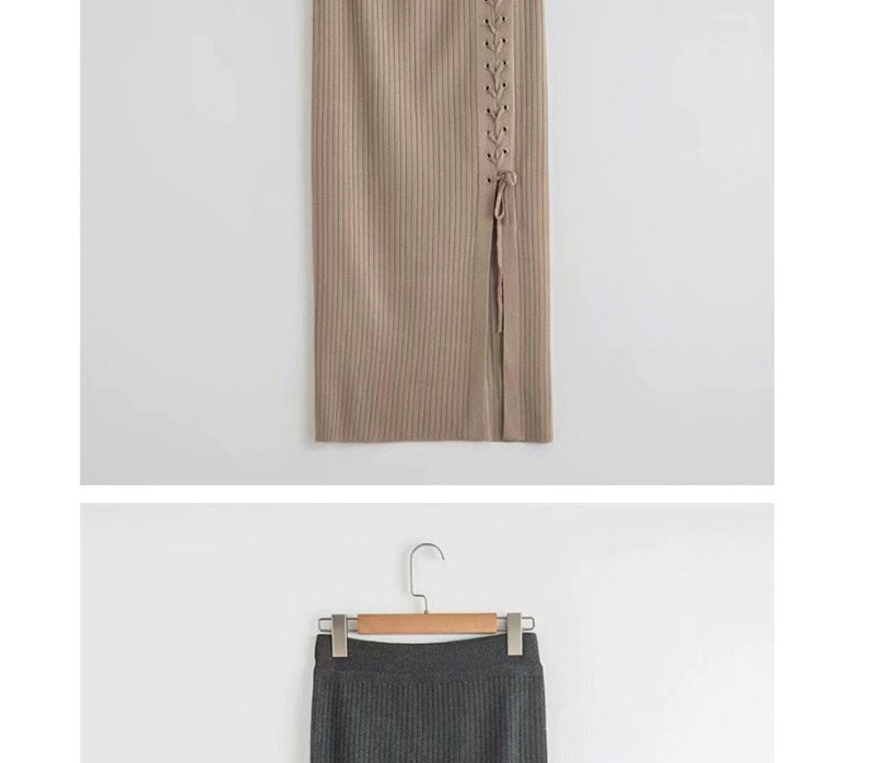Fashion Coffee Color Stringed Knit Skirt,Skirts