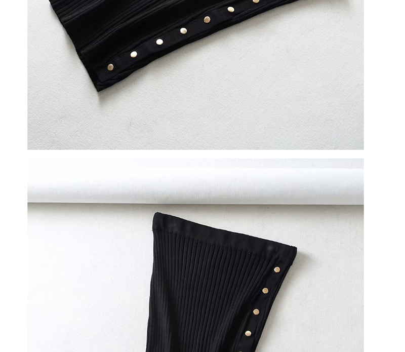 Fashion Black Buttoned Knit Split Skirt,Skirts