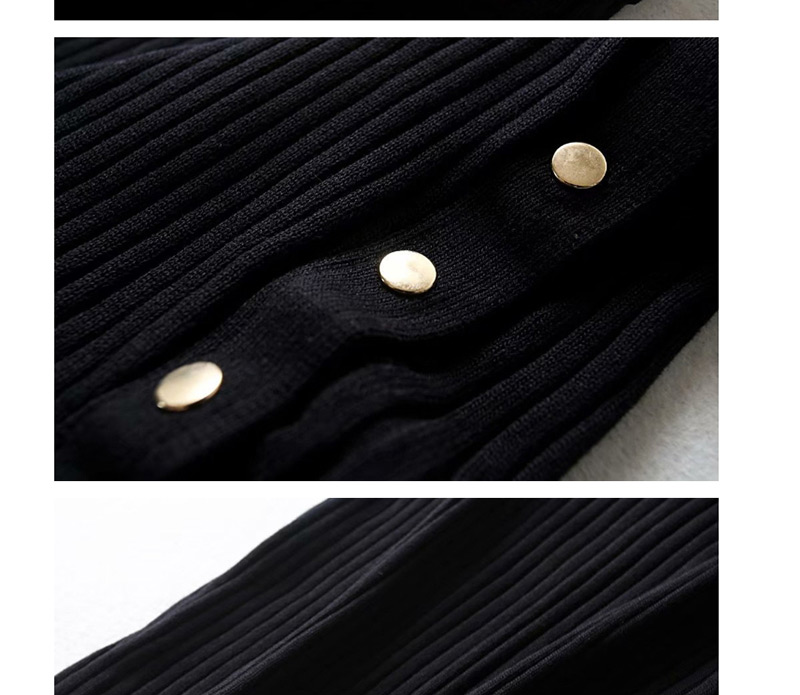 Fashion Black Buttoned Knit Split Skirt,Skirts