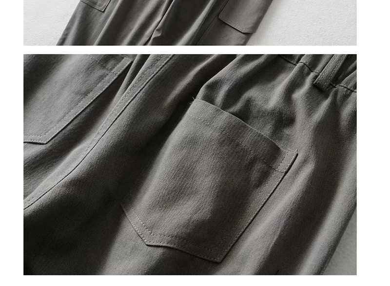 Fashion Black Multi-pocket Beamed Overalls,Pants