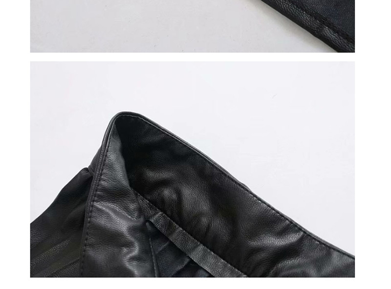 Fashion Black Pleated Pu Leather Single-breasted Skirt,Skirts